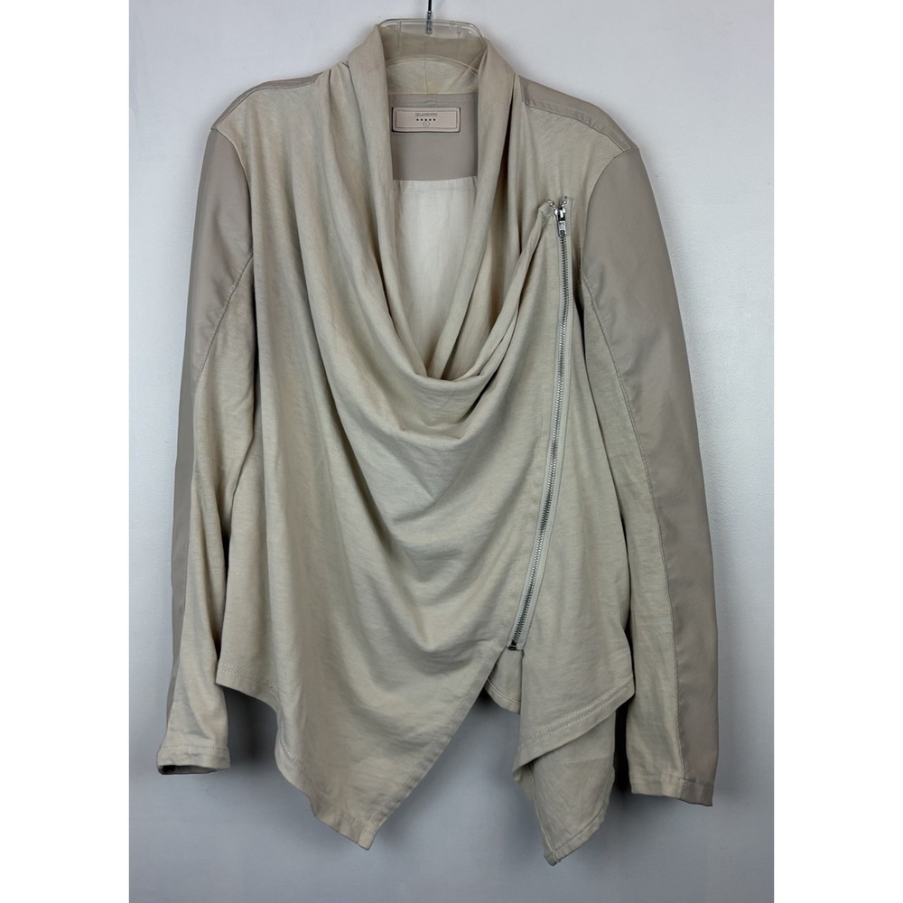 Blank NYC Jacket Womens Large Ivory Asymmetrical Front Faux Leather Moto Drapey